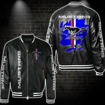 Mustang Men black Leather Bomber Jacket