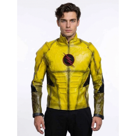 Reverse Flash Cosplay Yellow Leather Jacket