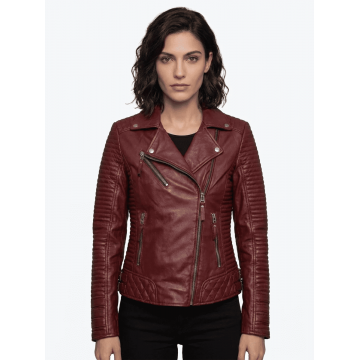 Hawthorne Heights Maroon Leather Biker Jacket