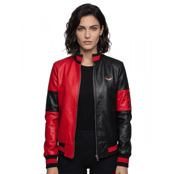 51 50 Bomber Black Red Leather Jacket Women