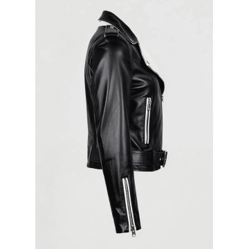 Women's Black White Two-Tone Leather Biker Jacket