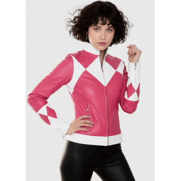 Pink Mighty Morphin Power Ranger Leather Jacket